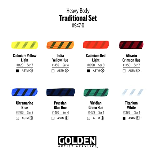 Golden Artist Colors, Heavy Body Acrylics, 10-Color Traditional Set, 0000947-0