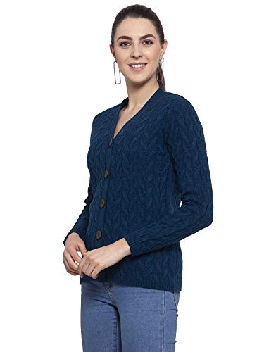 Image of Kalt Women Full Sleeves Cable Button Acrylic V-Neck Sweater