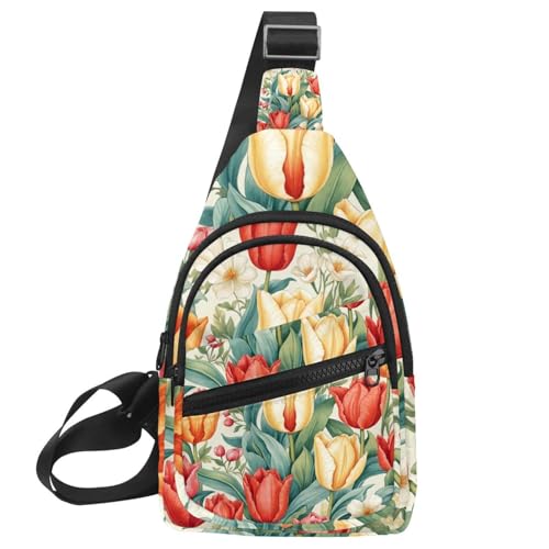 Riñonera cruzada de tulipanes running viaje senderismo ajustable