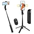 Flintronic Bastone Selfie Treppiede, Bastone per Selfie, 100cm Selfie Stick Estensibile con 2 Luci/Telecomando Wireless/Rotazione a 360°, Compatibile con iPhone Smartphone Samsung, Action Camera