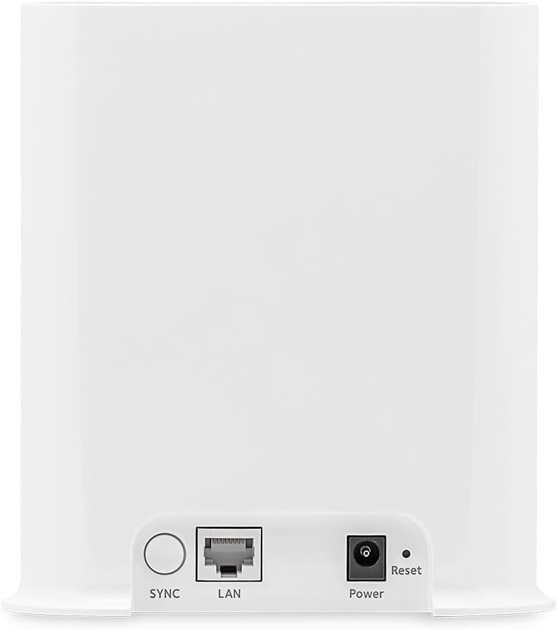 Retounen view of the Arlo SmartHub Plus showing the SYNC button, LAN port, Power port, and Reset button.