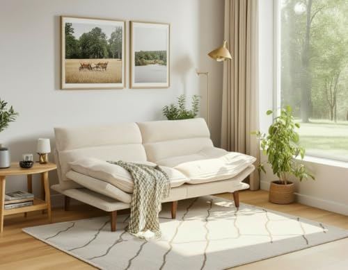 Image of Amada Convertible Futon Sofa Bed - Corduroy Loveseat with Adjustable Backrest & Armrests, Thickened Seat Cushion, Small Space Sleeper Couch for Apartment, Study Room & Office（Off-White，66 Inch ）