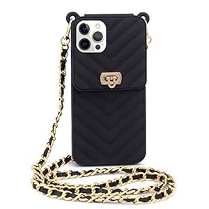 LUVI for iPhone 12 Pro Max Wallet Case with Crossbody Strap Lanyard Neck Strap Credit Card Holder with Purse Handbag Shoulder Strap Silicone Rubber Soft Protection Case for iPhone 12 Pro Max Black