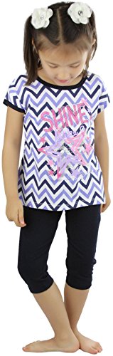 Image of ToBeInStyle Girl's 2 Piece Outfit Top & Leggings Set Casual Graphic Shirt Capri Pants