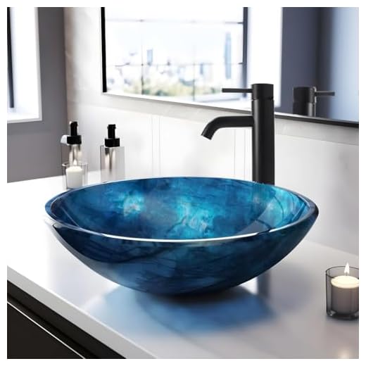 YIMAI Ingenuity Vessel Sink Bathroom Tempered Glass Blue Art Basin Round Bowl with Faucet Combo