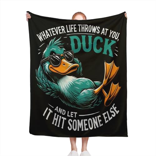 Whatever Life Throws at You Funny Duck Throw Blanket, Flannel