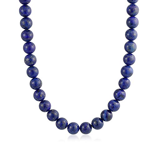 Bling Jewelry Plain Simple Classic Blu Scuro Lapislazuli Rotondo 10MM Collana Filo Perline per Donna Argento Placcato Fermaglio 18 Pollici