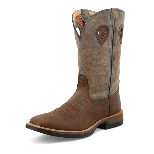 Twisted X Men's 12' Tech X Boot, Wide Square Toe with CellStretch and Tech X, Brown & Grey, 11 D