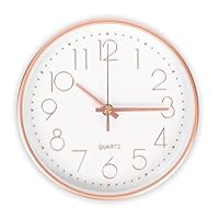 CIMOYBAI 20cm/8 Zoll Modern Schwarz Wanduhr, Leise, Ohne Tickgeräusche, Geeignet für Büro, Wohnzimmer, Küche, Schule, Kinderzimmer(Roségold)