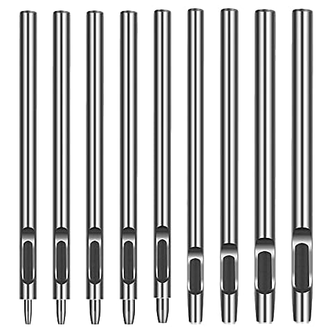 DKINY 9 Piece Leather Punch 0.5mm-4.5mm Belt Hole Puncher Round Steel Hollow Hole Punch Set Tools for for Watch Bands Belts Canvas Paper Clothes Shoes Bag Cover