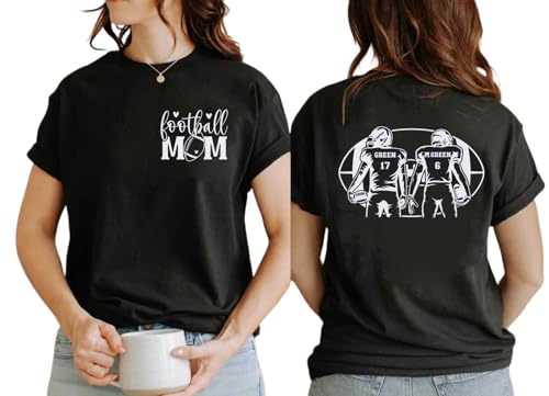 Personalized Football Mom Shirt 2 Player Football Mom Shirt Custom 2 Sided Football Shirt Game Day Shirts Football Outfits Football Mom Gift Proud Football Mama Short Personalized Name Number White
