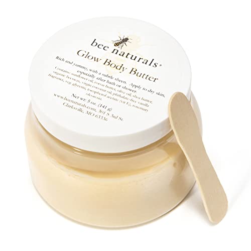 Bee Naturals Glow Body Butter - 5 Ounces - Rich Body Butter for Women and Men with Shea, Sunflower Oil, Beeswax, and Vitamin E - Moisturizer for Dry Skin - Enticing Vanilla Scent