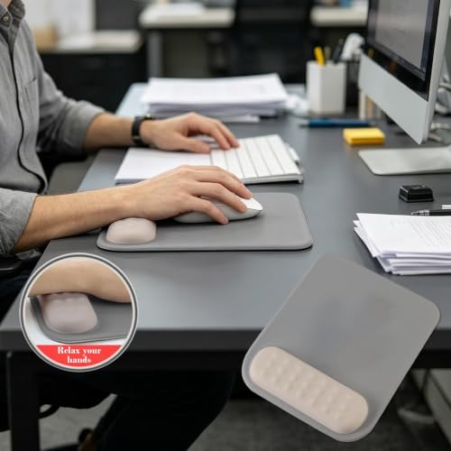 Image of Mouse Pad with Gel Wrist Rest Support, Ergonomic Mouse Cushion with Non Slip Rubber Base Mouse Pad for Laptop, Computer, Gaming, Office (Elephant Grey, Rectangular)