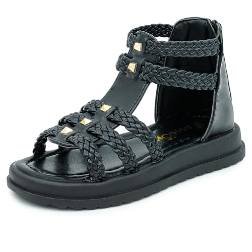 techcity Girls Sandals Summer Outdoor Open Toe Dress Shoes Cute Flat Sandal with Back Zipper (Toddler/Little Kid/Big Kid)