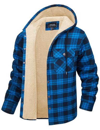 CRYSULLY Men's Flannel Jackets Sherpa Fleece Lined Hoodies Soft Warm