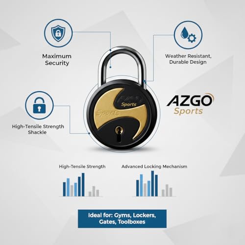 Image of Azco Round Small Size Locks 50mm 6 Keys, 7 Levers Double Locking, Lock and Key for Home Door Shutter Shop Office Main Gate Locker, Gold Black Finish, Made in India (Pack of 1)
