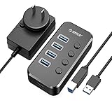 USB Hub 3.0, ORICO 4 Ports USB Data Hub + 1 USB Smart Charging Port, 39.37 Inch USB Extension Cable, 12V/2A Power Adapter and Individual On/Off Switches for PC, HDD, PS4 and More