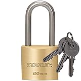 Stanley S742-040 Candado macizo con arco alargado, 3 llaves, 1 unidad, 20 mm