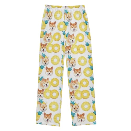 Cute Cartoon Dog Pineapple Slices Boys Pants Girl Sleep Pants Long Trousers Elastic Waist Lounge Bottoms S