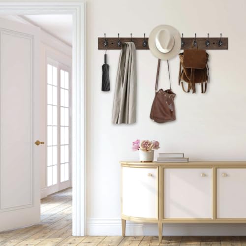 IBosins-Vintage-Wall-Mounted-Coat-Rack-34-Long-with-10-Black-Double-Hooks-Rustic-Wall-Mounted-Metal-Wood-Entryway-Hook-Rack-for-Scarf-Bag-Towel-Key-Cap-Cup-Hat