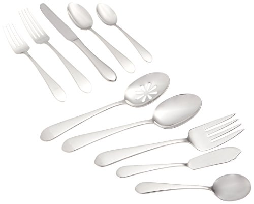 Towle 5192140 Boston Antique 45-Piece 18/10 Stainless Steel Flatware Set with Hostess Serveware