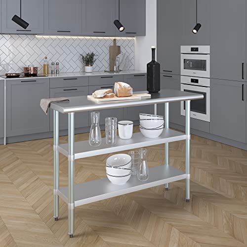 Image of AmGood Stainless Steel Work Table with 2 Shelves | NSF | Metal Utility Table (48 inch Long x 18 inch Deep)