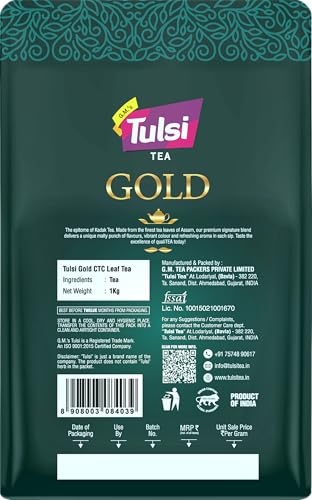 Image of Tulsi Gold Tea CTC Leaf 1kg - Premium Assam Chai Patti | Superior Tea Powder