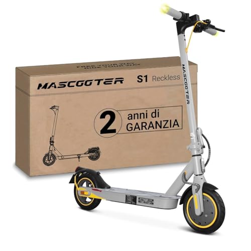 MASCOOTER S1 Reckless | Monopattino Elettrico per Adulti Omologato (300W) - Indicatori di Direzione & Rigenerazione della Batteria in Frenata - 20km di Autonomia, Ruote 8.5" ad Aria