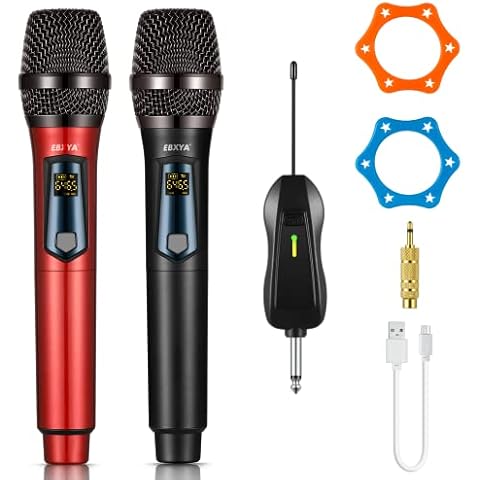 Wireless Microphone, Karaoke Microphone EBXYA UHF Metal Dynamic Dual Handheld Multipurpose Mic with Rechargeable Receiver for Meeting, Speech, Karaoke, Singing, Wedding, Party, Church, 165ft Range Cover