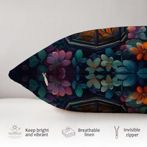 Fundas cojines terraza y balcón con estampado floral lino para decoración exterior de sofá 4