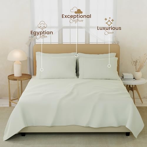 Image of BOUTIQUE LIVING Infinity 100% Egyptian Cotton 1000 TC Light Yellow King with 4 Pillow Covers (Pearl Stitched)
