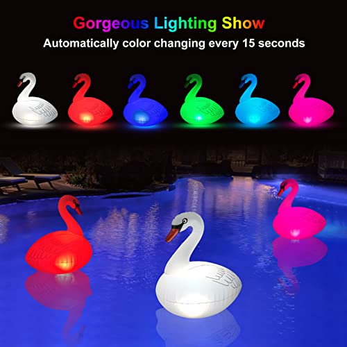 Floating Pool Lights Solar 2PK, Waterproof Inflatable Swan Pool Lights, Glow in The Dark Color Changing LED Pool Floating Swan Light for Backyard Spa Patio Wedding Party Decor