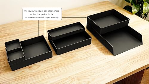 Image of Amazon Basics Rectangular Plastic Desk Organizer with Storage Trays, Accessory Tray for Office Supplies and Pen Holder, 9.4 x 6.7 x 2 inch, Black