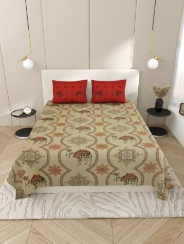 Image of Pure 100% Cotton Double Bed Sheet with 2 Pillow Covers (Bedsheet for Double Bed Cotton, Multicolour Jaipuri, Double King Size Bed Sheet) (Green, 100 * 108 Inch)