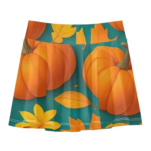 Toddler Athletic Shorts for Girls Skorts Kids Tennis Skirts Pleated Skort White Orange Pumpkins 4t2