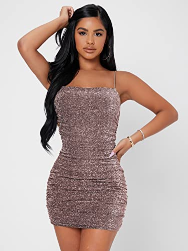 Image of Floerns Women's Glitter Sleeveless Ruched Party Clubwear Bodycon Mini Dress