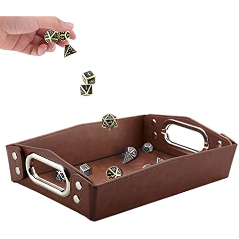 LISRSC Storage Valet Tray, Desk Organizer or Bedside Table Organizer, Desktop Organizer, Catchall Tray, Jewellery Tray, Nightstand or Dresser Organizer, PU Leather Bathroom Tray (Dark Brown) Cover