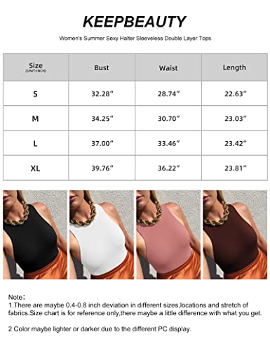 Keepbeauty Womens Halter Tops Summer Sleeveless Shirts Sexy High Neck Fitted Tops Racer Back Tank Tops Blouses White L #TOP5