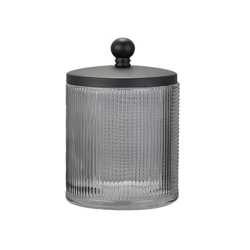 Indecor Home Gray Colored Tranlucent Apothecary Ribbed Geo Etched Glass Jar W/Matte...