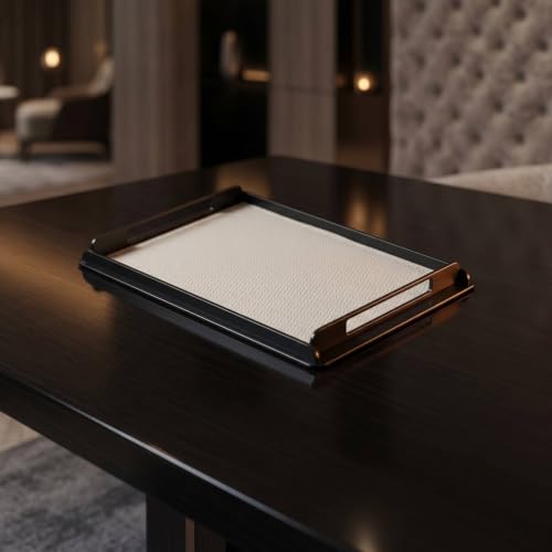 Bandeja rectangular con marco metal y asas marrón claro GT-D057 8