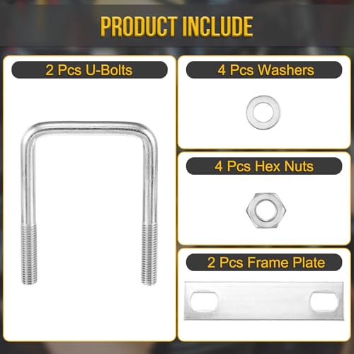 Image of DTGN M10x60x100mm U Bolts Square Kit - 2Set - 304 Stainless Steel U-Bolt Kit with Nuts, Washers, Frame Plate - Good for Pipe, Trailer, Automotive, Leaf Spring Fastener
