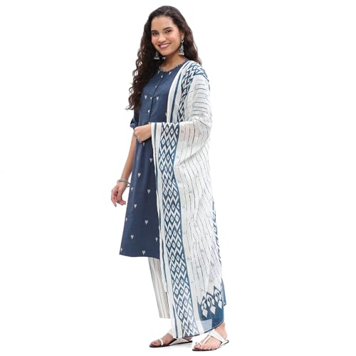 Image of BIBA Women Cotton Kurta Set,Pant,Stole