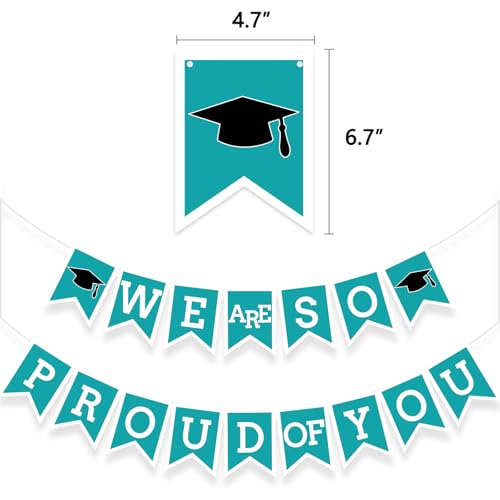 Image of Teal We Are So Proud Of You Banner Congrats Grad Cap Bunting Flag Grad Party Decoration Idea