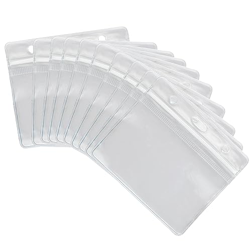 HXMJIED 10PCS Plastic Card Holder, 98x82 MM Clear Waterproof ID Card Holders, Name Tag Badge Card Holders, Plastic Wallets Pocket Holder, Double Sided Badge Holders, Lanyard Card Holder