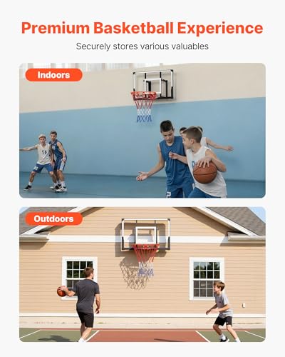 Image of VEVOR Basketball Hoop, 44 54 Inchs PC Backboard Wall Mounted, Basketball Portable Hoop & Goal, Indoor & Outdoor with Hand-Crank Adjustment, Classic Basketball Court, Teens, Adults, Schools, Parks