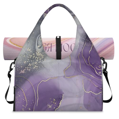 Yoga Tote Bag for Women Abstract Marble Beach Bag with Shoe Storage & Yoga Mat Strap Waterproof Weekender Duffle Bag for Travel Fitness Weekend Trips