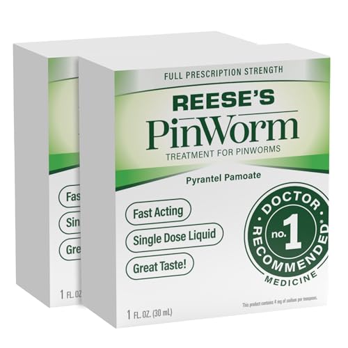 REESE'S PINWORM Medicine Liquid for Entire Family, Full Prescription Strength, 1 Oz, Pack of 2, #1 Doctor Recommended Single Dose Pyrantel Pamoate Dewormer for Adults & Kids Ages 2+, Banana Flavor