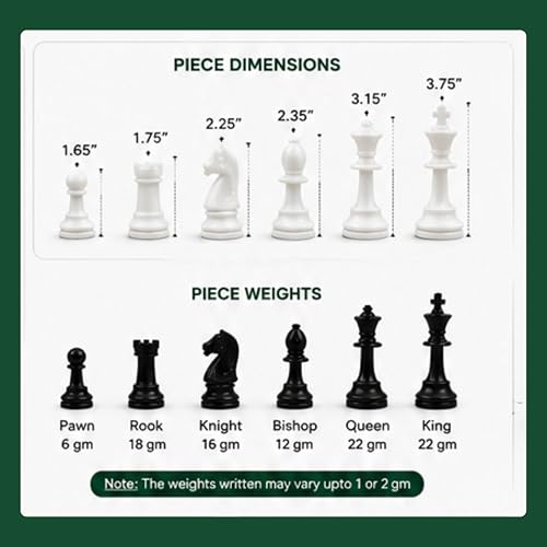 Image of Vinson Tournament Chess Set for Adults & Kids | 18.25 x 18.25 Inch Foldable Vinyl Board with Solid Plastic Chess Pieces, 2 Extra Queens & Zipper Storage Bag | Professional Portable Game Set (Green)