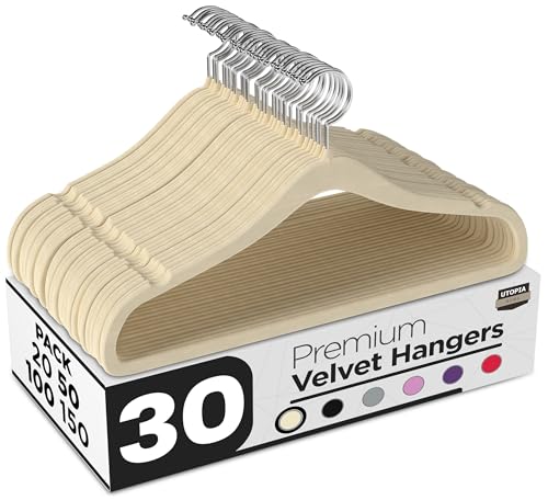 Utopia Home Velvet Hangers 30 Pack - Non-Slip Suit Hangers with 360 Degree Rotatable Hook - for Pants, Coats, Shirts & More (Ivory)