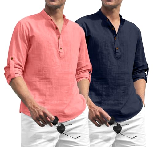 Image of Zombom Combo of Men's Solid Cotton Polyester Blend Full Sleeve Straight Kurta Shirt (Pack of 2)